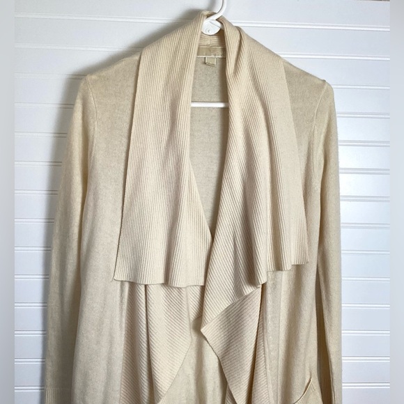 MICHEAL Micheal Kors Cream 100% Cashmere Open Front Shawl Collar Cardigan Small - Picture 2 of 6